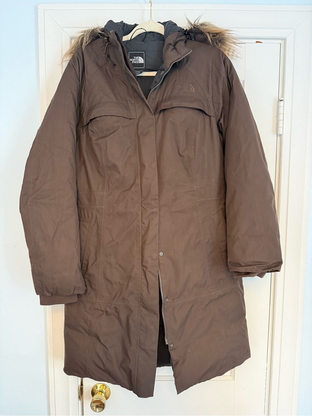 The North Face Brown Insulated Parka with Faux Fur Trim Hood